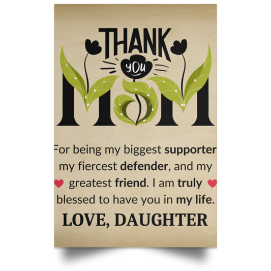 Thank You Mom Satin Portrait Poster | Gift For Mom