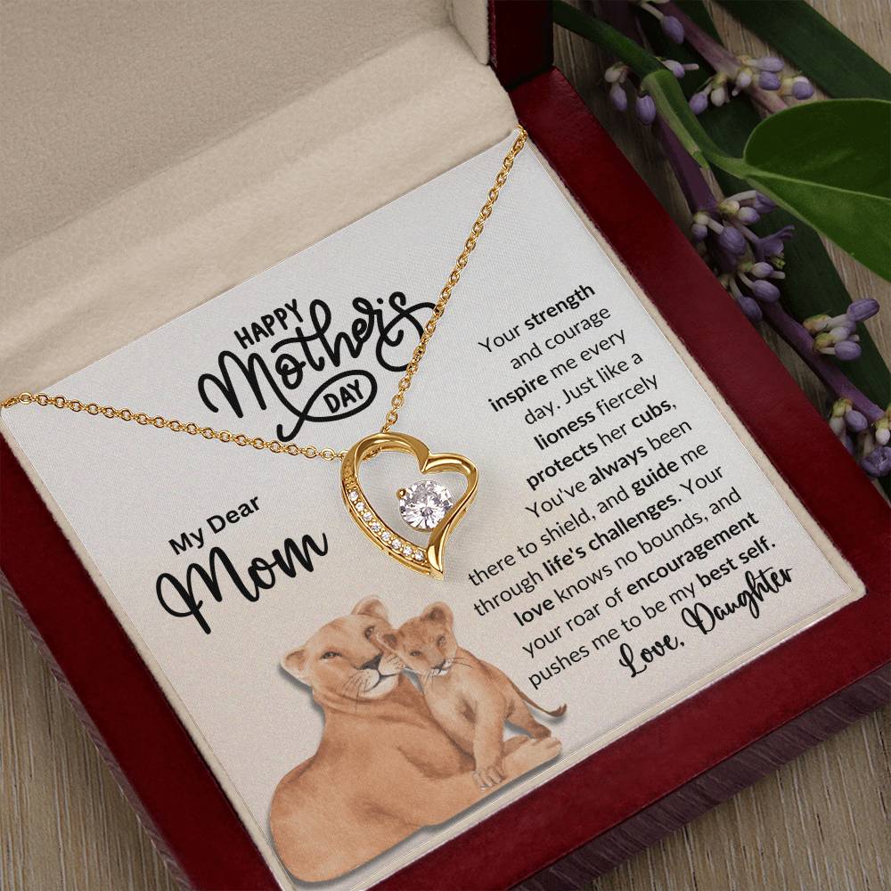 My Dear Mom | Always a Lioness Heart Neckless