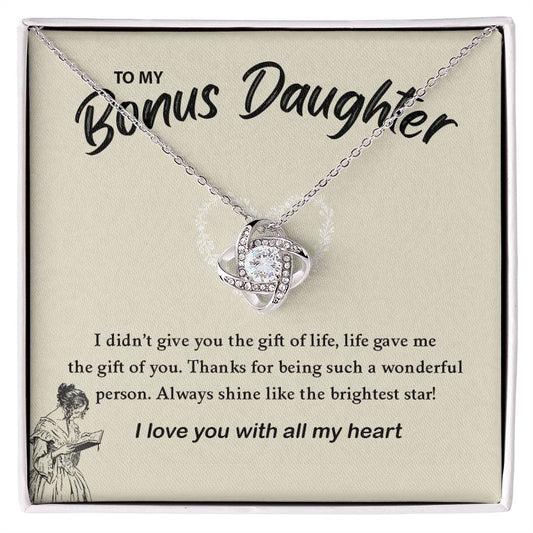 To My Bonus Daughter | I Love You With All My Heart - Love Knot Necklace