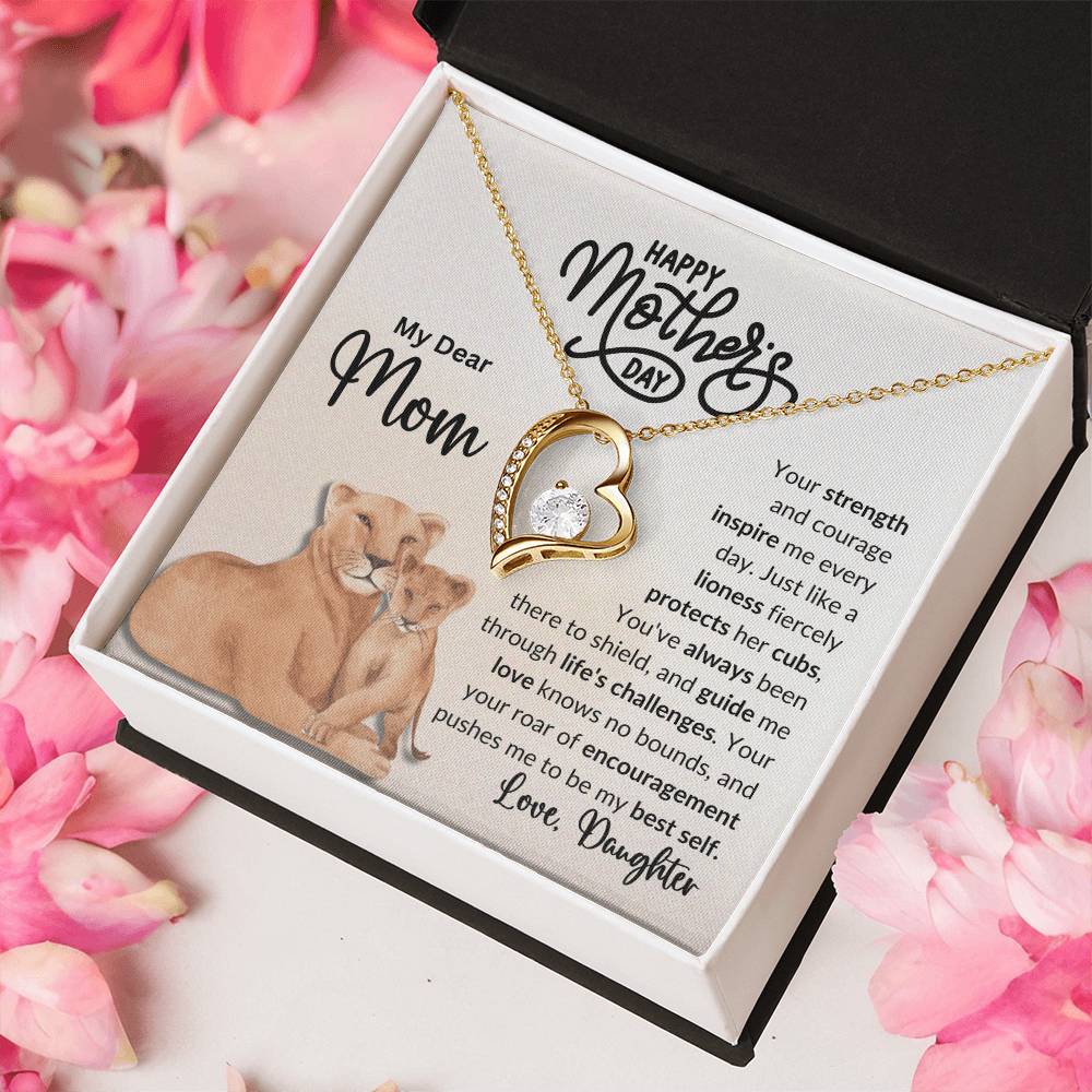 My Dear Mom | Always a Lioness Heart Neckless